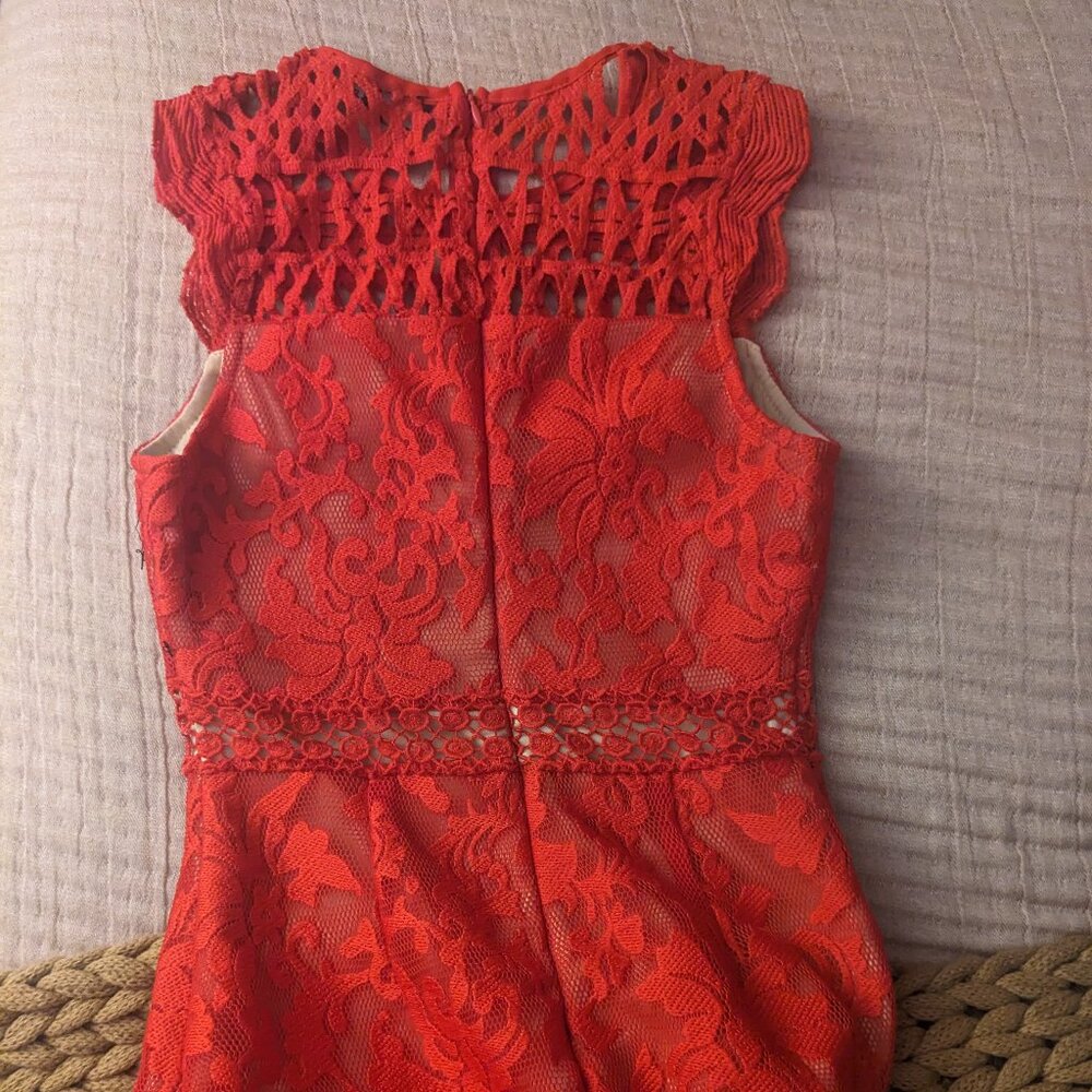 Lulus vibrant Red Lace Dress with Flounce Hem